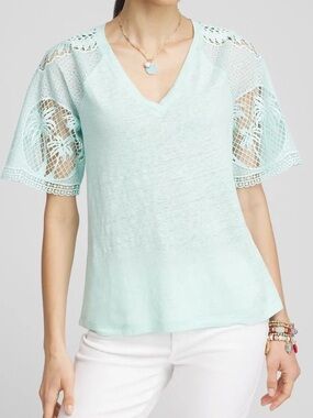 Chico's Mint Crochet-Detail V-Neck Top